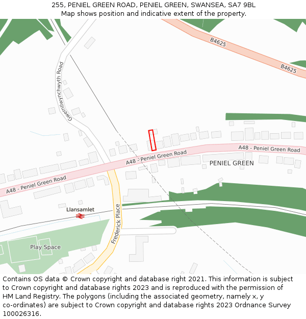 255, PENIEL GREEN ROAD, PENIEL GREEN, SWANSEA, SA7 9BL: Location map and indicative extent of plot