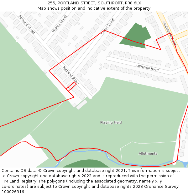 255, PORTLAND STREET, SOUTHPORT, PR8 6LX: Location map and indicative extent of plot