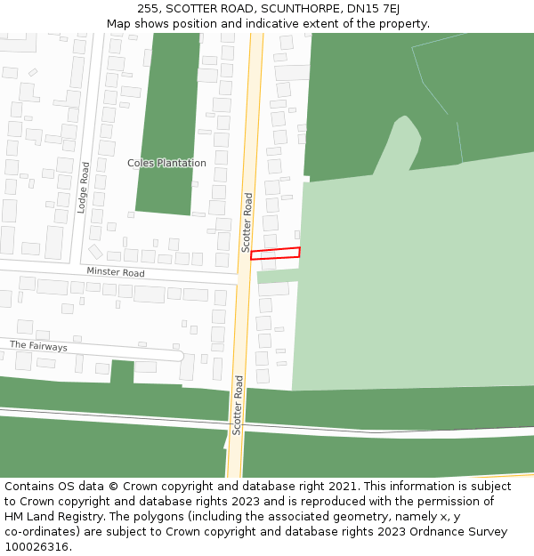 255, SCOTTER ROAD, SCUNTHORPE, DN15 7EJ: Location map and indicative extent of plot