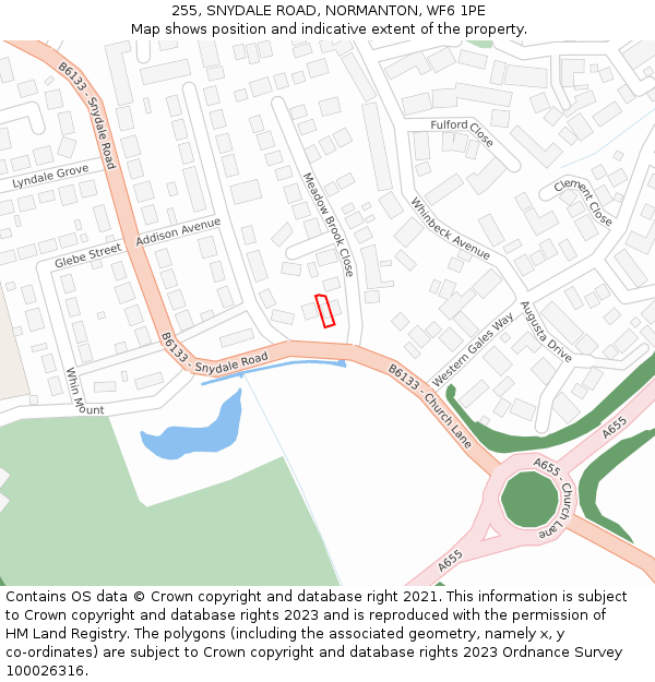 255, SNYDALE ROAD, NORMANTON, WF6 1PE: Location map and indicative extent of plot