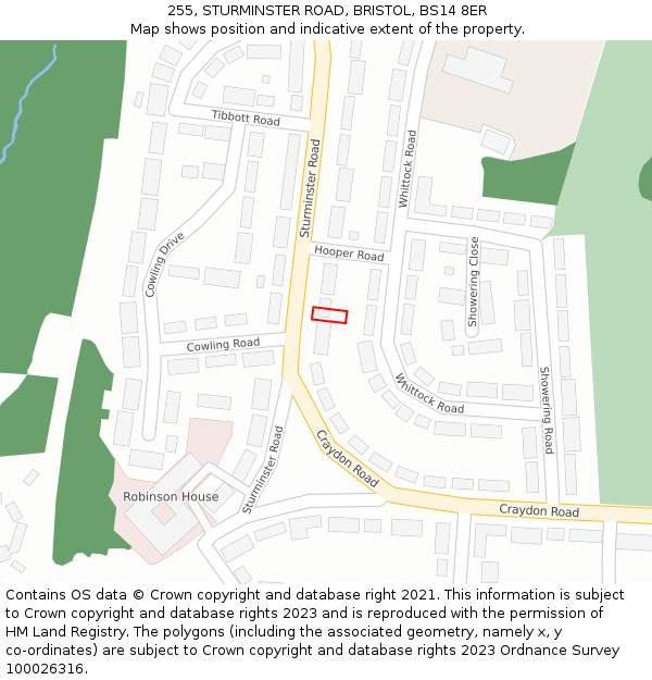 255, STURMINSTER ROAD, BRISTOL, BS14 8ER: Location map and indicative extent of plot