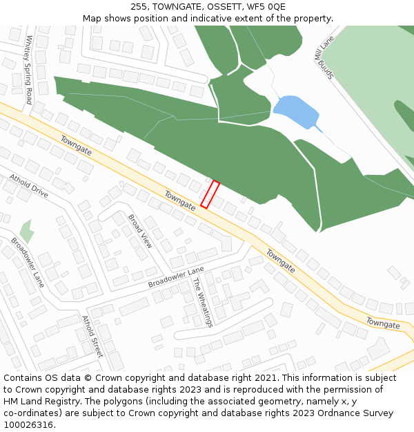 255, TOWNGATE, OSSETT, WF5 0QE: Location map and indicative extent of plot