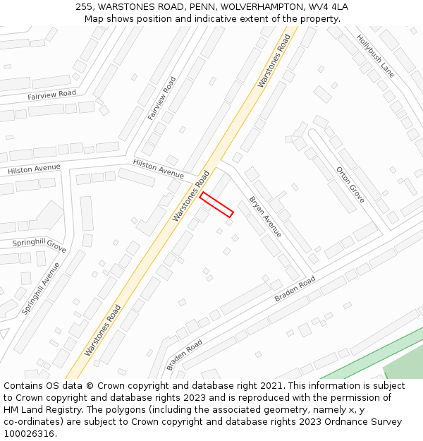 255, WARSTONES ROAD, PENN, WOLVERHAMPTON, WV4 4LA: Location map and indicative extent of plot