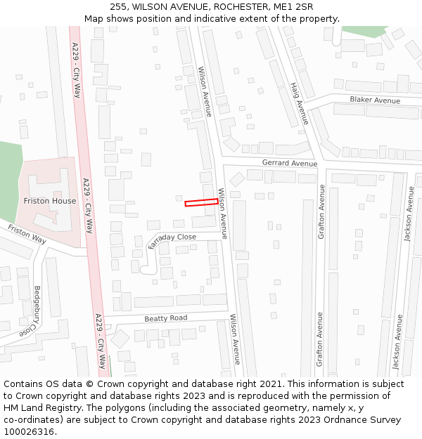 255, WILSON AVENUE, ROCHESTER, ME1 2SR: Location map and indicative extent of plot