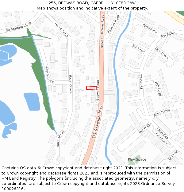 256, BEDWAS ROAD, CAERPHILLY, CF83 3AW: Location map and indicative extent of plot