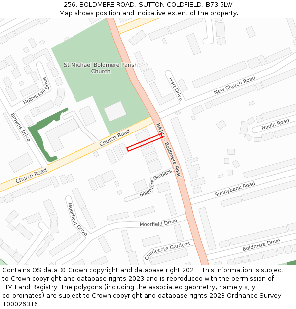 256, BOLDMERE ROAD, SUTTON COLDFIELD, B73 5LW: Location map and indicative extent of plot