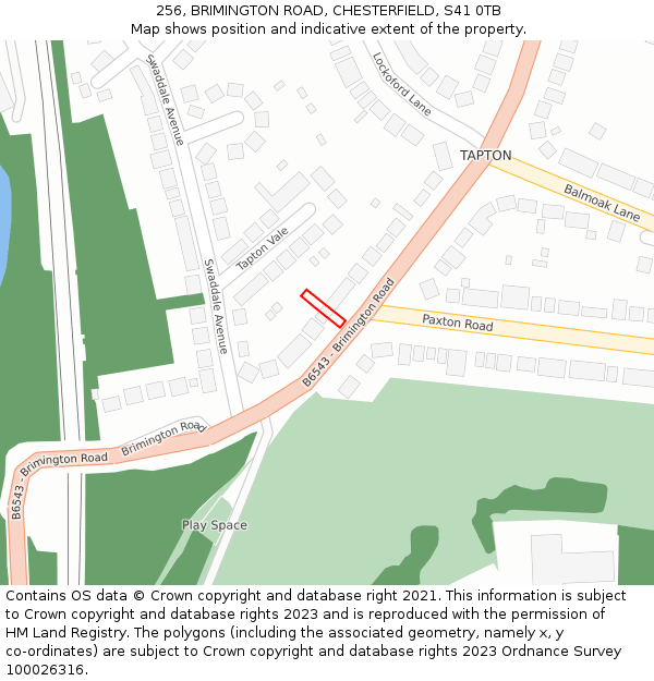 256, BRIMINGTON ROAD, CHESTERFIELD, S41 0TB: Location map and indicative extent of plot