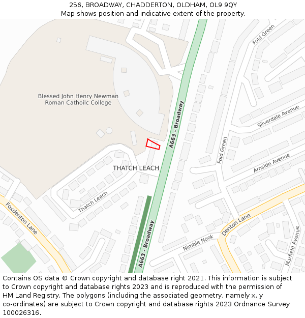 256, BROADWAY, CHADDERTON, OLDHAM, OL9 9QY: Location map and indicative extent of plot