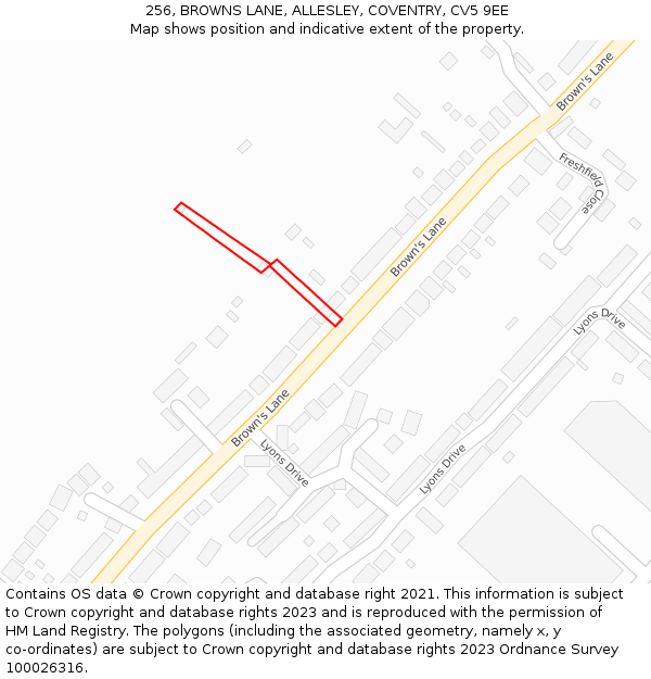 256, BROWNS LANE, ALLESLEY, COVENTRY, CV5 9EE: Location map and indicative extent of plot