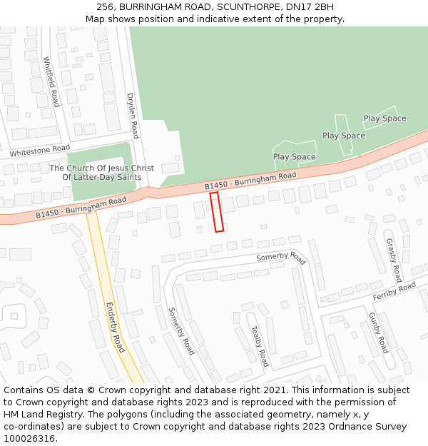 256, BURRINGHAM ROAD, SCUNTHORPE, DN17 2BH: Location map and indicative extent of plot