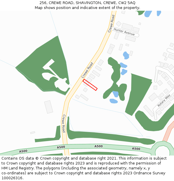 256, CREWE ROAD, SHAVINGTON, CREWE, CW2 5AQ: Location map and indicative extent of plot