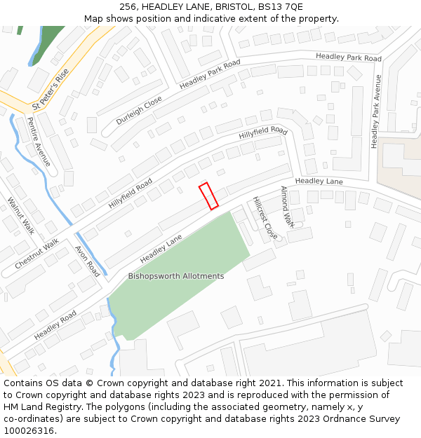 256, HEADLEY LANE, BRISTOL, BS13 7QE: Location map and indicative extent of plot