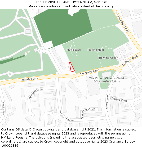 256, HEMPSHILL LANE, NOTTINGHAM, NG6 8PF: Location map and indicative extent of plot