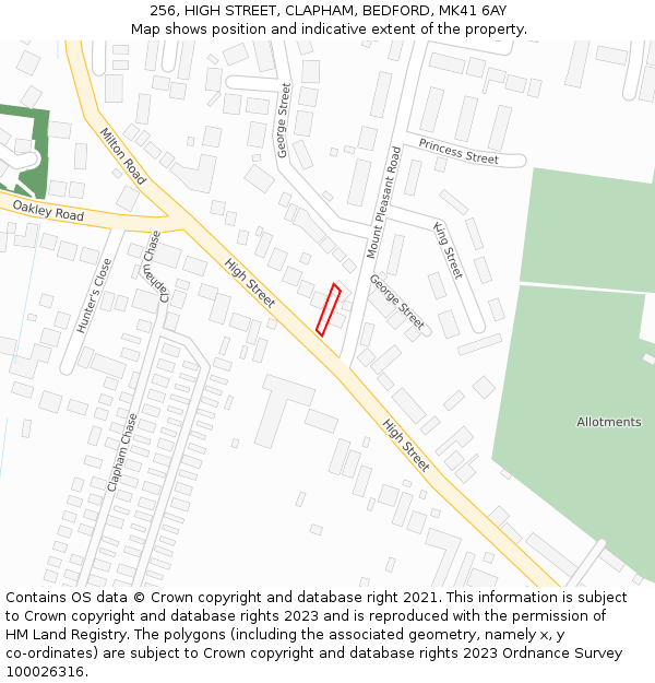 256, HIGH STREET, CLAPHAM, BEDFORD, MK41 6AY: Location map and indicative extent of plot