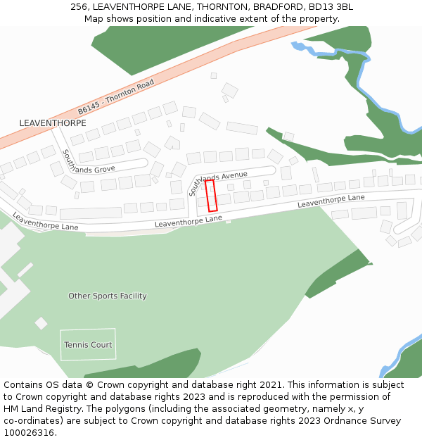 256, LEAVENTHORPE LANE, THORNTON, BRADFORD, BD13 3BL: Location map and indicative extent of plot