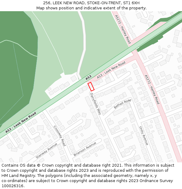 256, LEEK NEW ROAD, STOKE-ON-TRENT, ST1 6XH: Location map and indicative extent of plot