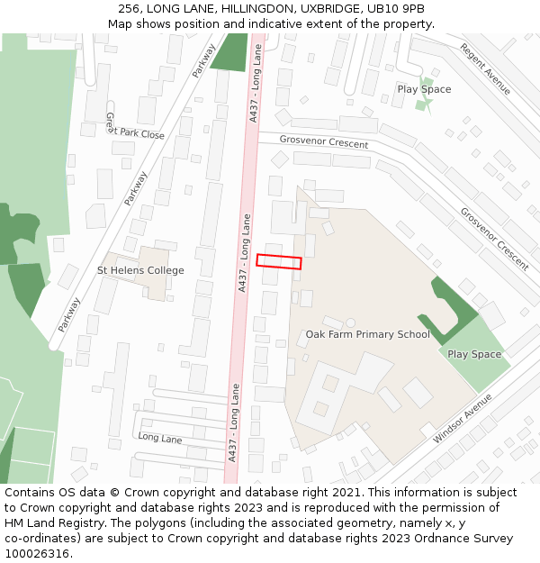 256, LONG LANE, HILLINGDON, UXBRIDGE, UB10 9PB: Location map and indicative extent of plot