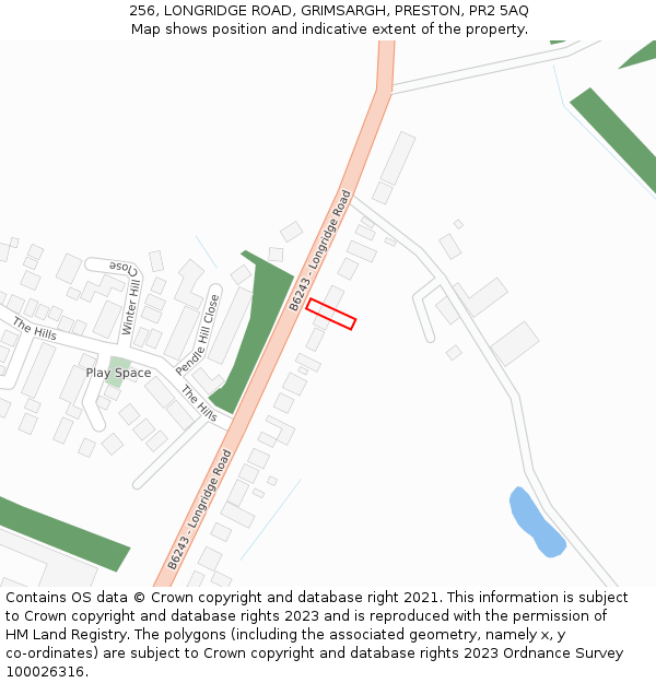 256, LONGRIDGE ROAD, GRIMSARGH, PRESTON, PR2 5AQ: Location map and indicative extent of plot