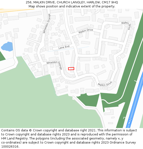 256, MALKIN DRIVE, CHURCH LANGLEY, HARLOW, CM17 9HQ: Location map and indicative extent of plot