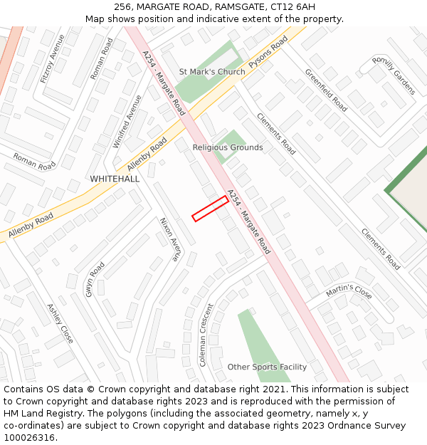 256, MARGATE ROAD, RAMSGATE, CT12 6AH: Location map and indicative extent of plot