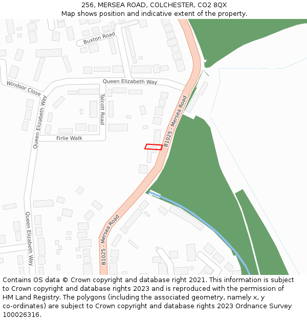 256, MERSEA ROAD, COLCHESTER, CO2 8QX: Location map and indicative extent of plot