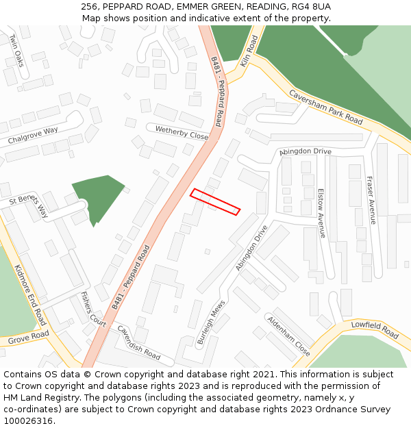 256, PEPPARD ROAD, EMMER GREEN, READING, RG4 8UA: Location map and indicative extent of plot