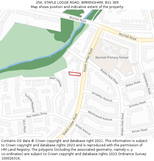 256, STAPLE LODGE ROAD, BIRMINGHAM, B31 3ER: Location map and indicative extent of plot