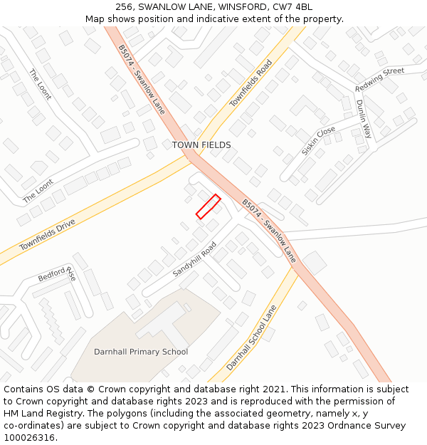 256, SWANLOW LANE, WINSFORD, CW7 4BL: Location map and indicative extent of plot