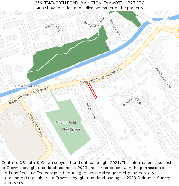 256, TAMWORTH ROAD, AMINGTON, TAMWORTH, B77 3DQ: Location map and indicative extent of plot