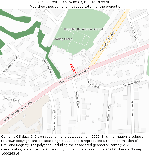 256, UTTOXETER NEW ROAD, DERBY, DE22 3LL: Location map and indicative extent of plot