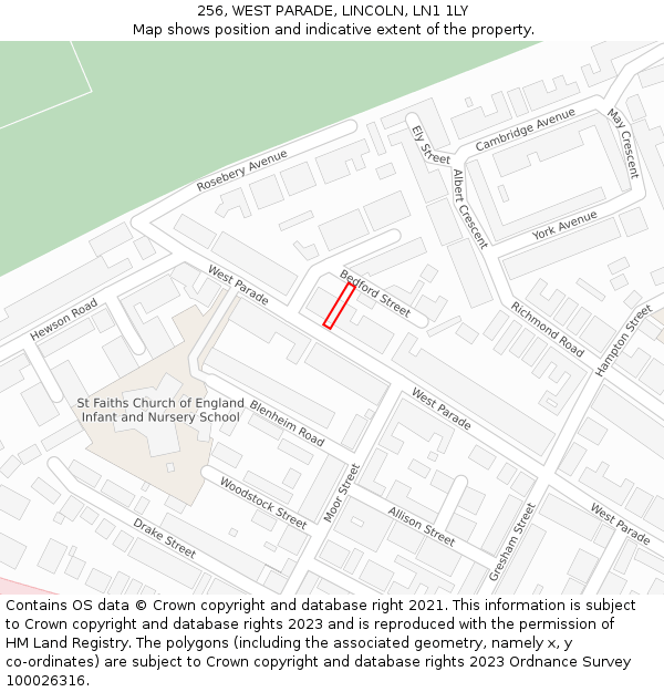 256, WEST PARADE, LINCOLN, LN1 1LY: Location map and indicative extent of plot