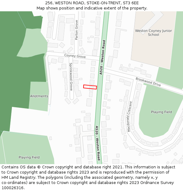 256, WESTON ROAD, STOKE-ON-TRENT, ST3 6EE: Location map and indicative extent of plot