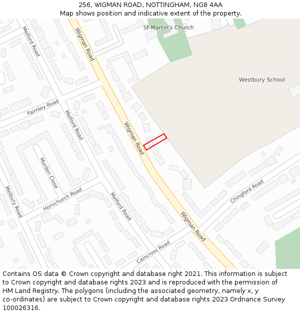 256, WIGMAN ROAD, NOTTINGHAM, NG8 4AA: Location map and indicative extent of plot