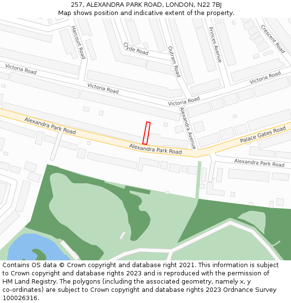 257, ALEXANDRA PARK ROAD, LONDON, N22 7BJ: Location map and indicative extent of plot