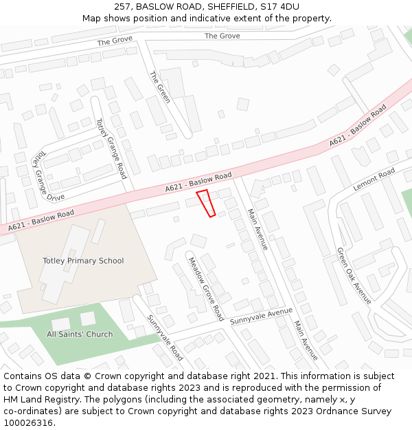 257, BASLOW ROAD, SHEFFIELD, S17 4DU: Location map and indicative extent of plot