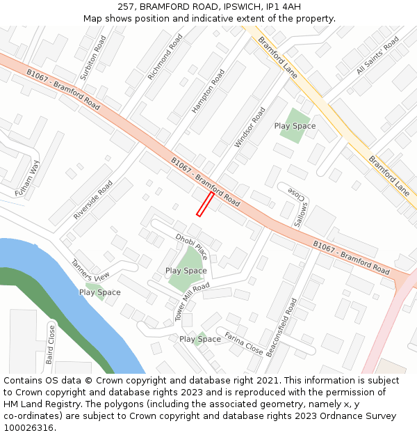 257, BRAMFORD ROAD, IPSWICH, IP1 4AH: Location map and indicative extent of plot