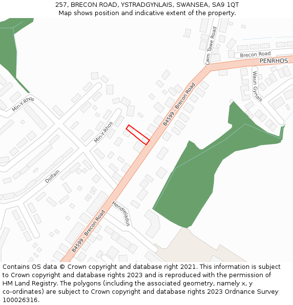 257, BRECON ROAD, YSTRADGYNLAIS, SWANSEA, SA9 1QT: Location map and indicative extent of plot