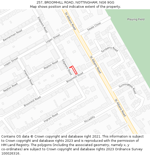 257, BROOMHILL ROAD, NOTTINGHAM, NG6 9GG: Location map and indicative extent of plot