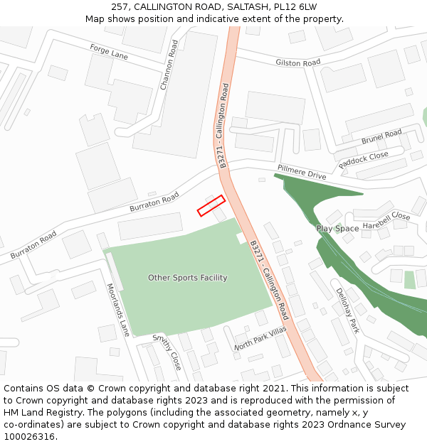 257, CALLINGTON ROAD, SALTASH, PL12 6LW: Location map and indicative extent of plot