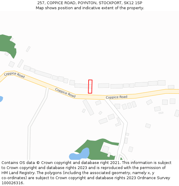 257, COPPICE ROAD, POYNTON, STOCKPORT, SK12 1SP: Location map and indicative extent of plot