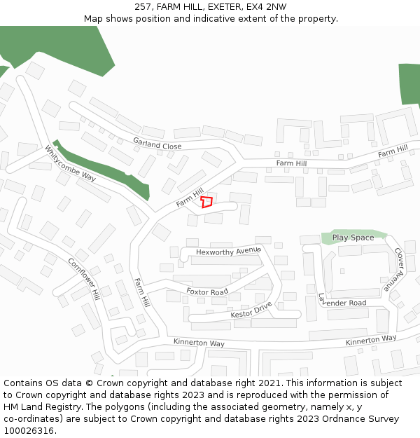 257, FARM HILL, EXETER, EX4 2NW: Location map and indicative extent of plot