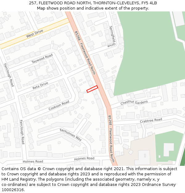 257, FLEETWOOD ROAD NORTH, THORNTON-CLEVELEYS, FY5 4LB: Location map and indicative extent of plot