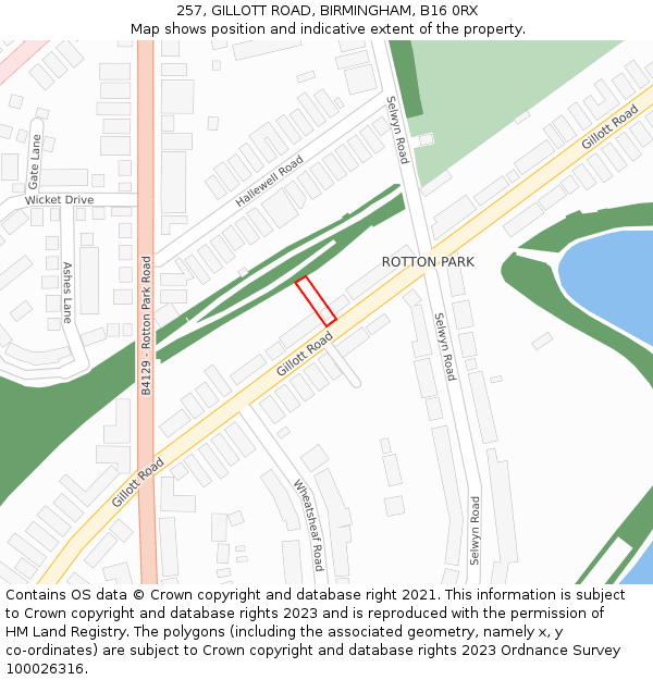 257, GILLOTT ROAD, BIRMINGHAM, B16 0RX: Location map and indicative extent of plot