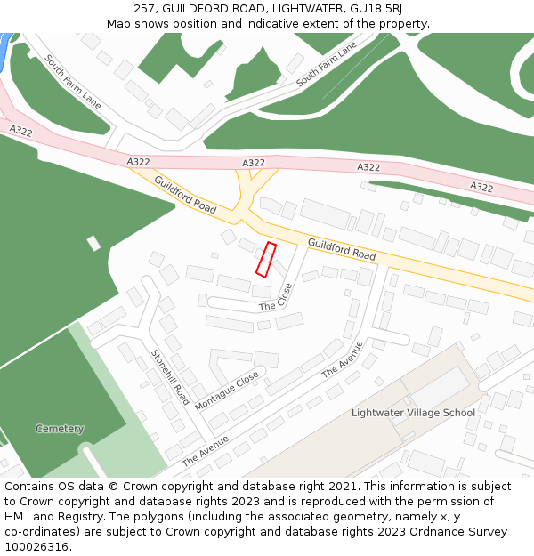 257, GUILDFORD ROAD, LIGHTWATER, GU18 5RJ: Location map and indicative extent of plot