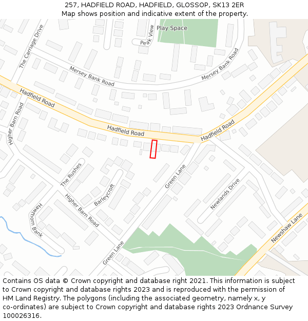 257, HADFIELD ROAD, HADFIELD, GLOSSOP, SK13 2ER: Location map and indicative extent of plot