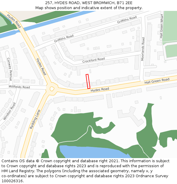 257, HYDES ROAD, WEST BROMWICH, B71 2EE: Location map and indicative extent of plot