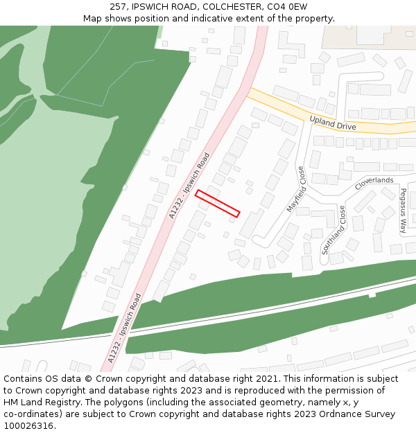 257, IPSWICH ROAD, COLCHESTER, CO4 0EW: Location map and indicative extent of plot