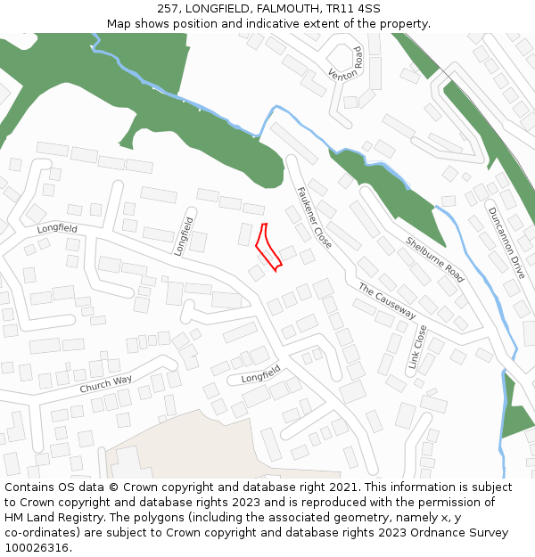 257, LONGFIELD, FALMOUTH, TR11 4SS: Location map and indicative extent of plot