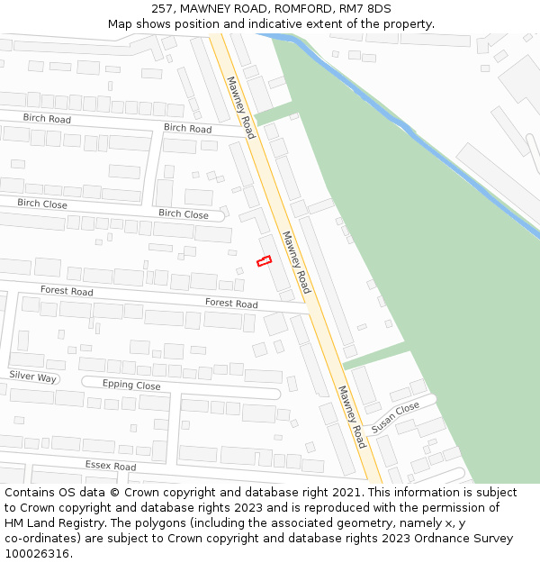 257, MAWNEY ROAD, ROMFORD, RM7 8DS: Location map and indicative extent of plot