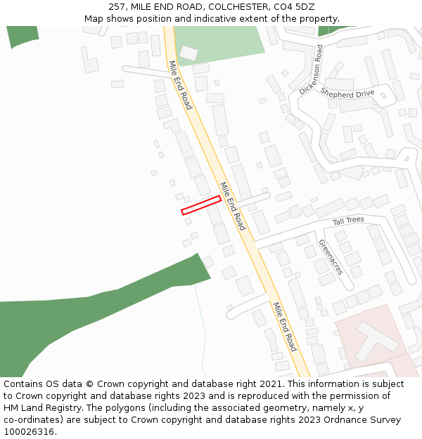 257, MILE END ROAD, COLCHESTER, CO4 5DZ: Location map and indicative extent of plot